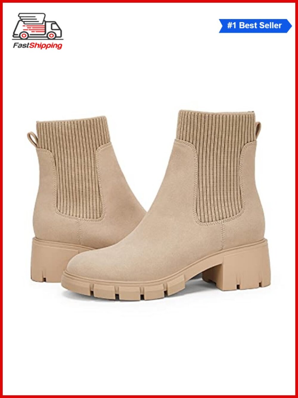 ✨ Ruanyu Platform Chunky Block Heel Chelsea Ankle Booties Lug Sole Combat